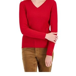 Tommy Hilfiger Red V-Neck Sweater